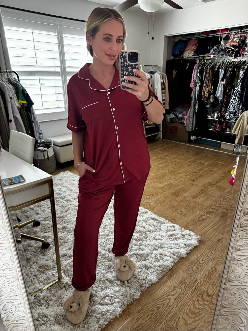 Burgundy Pajama Set with Contrast Piping